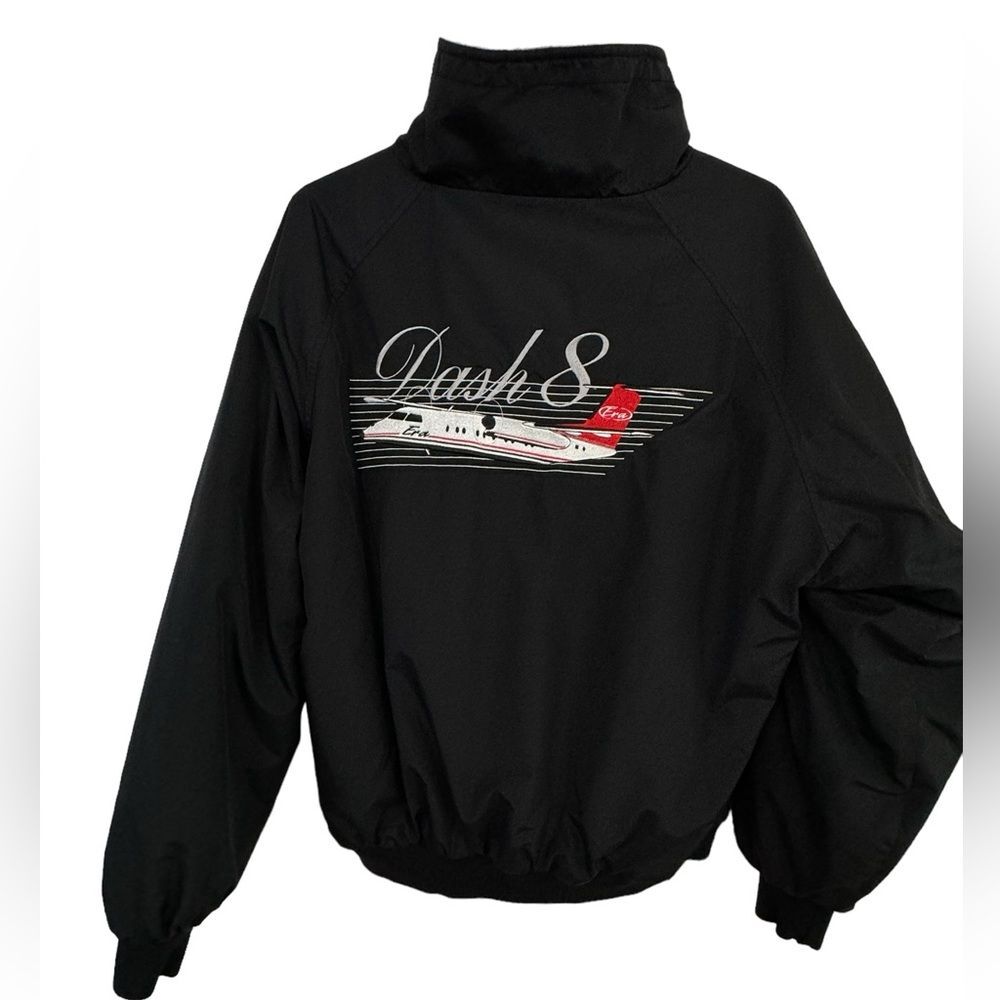 Dash 8 Vintage Aviation Era Jet Pilot Jacket Black Insulated Jacket Adult XL HTF